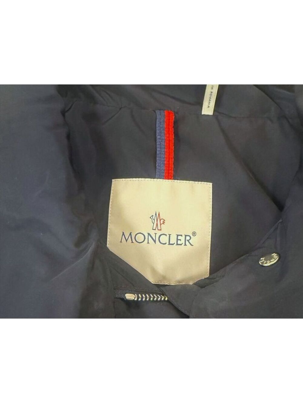 Moncler Ocre Hooded Rain Jacket Navy Blue Drawstring Parka Size 1 / Women's S - Picture 8 of 8